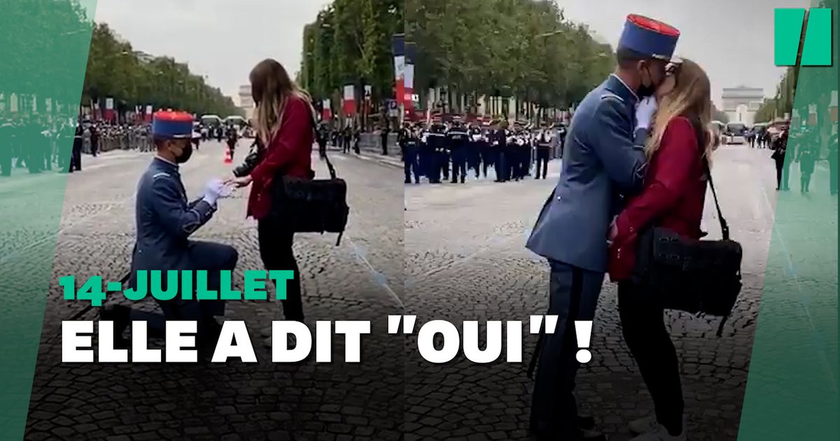 Avant le défilé du 14 juillet 2012, ce militaire français fait sa demande de mariage à sa fiancée